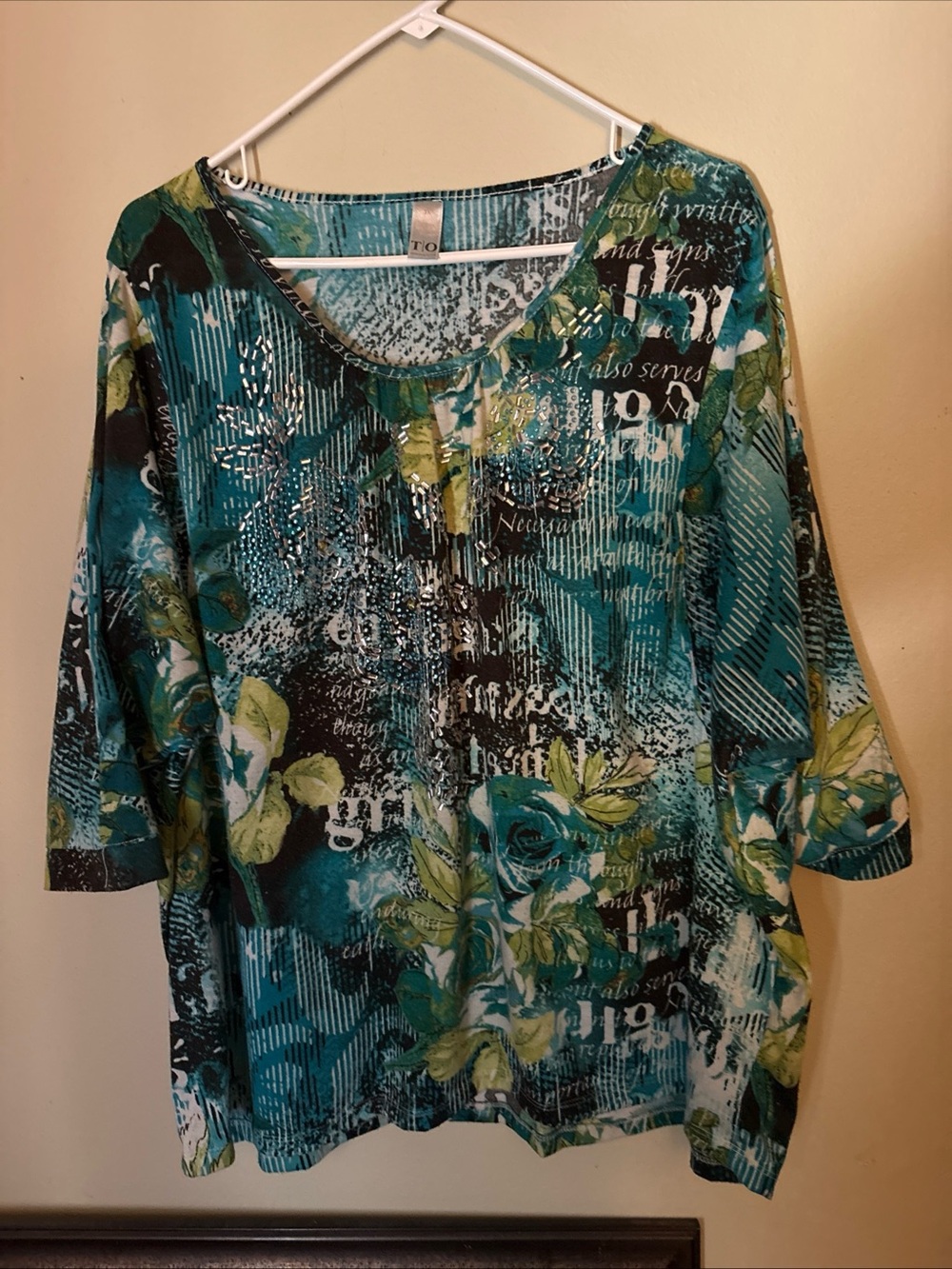 Casual Teal & Green Floral Scoop Neck Tunic